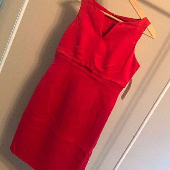 NWT J.B.S. Red Shift Cocktail Dress w Bow Trim - 8 - Picture 1 of 8